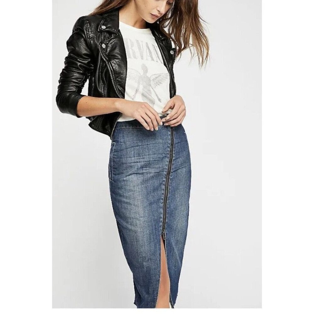 FP X One Teaspoon Women’s 25 Reformer High Waist Denim Asymmetric Zip Midi Skirt